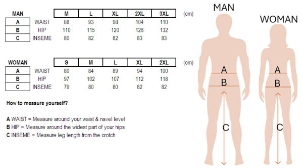 Size chart Urban Flex pants NITEforce